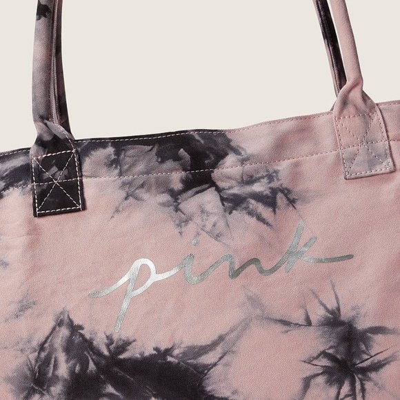 PINK Victoria's Secret XL Pink Marble Tye-Dye Logo Canvas Tote Bag - Picture 4 of 15